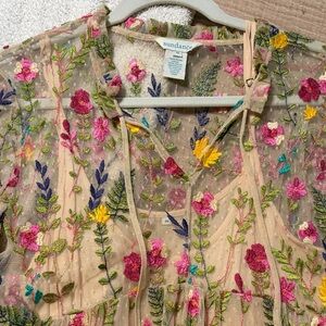 Sundance Sheer mid-length dress (with slip) with Vibrant Floral Embroidery